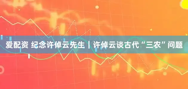 爱配资 纪念许倬云先生｜许倬云谈古代“三农”问题